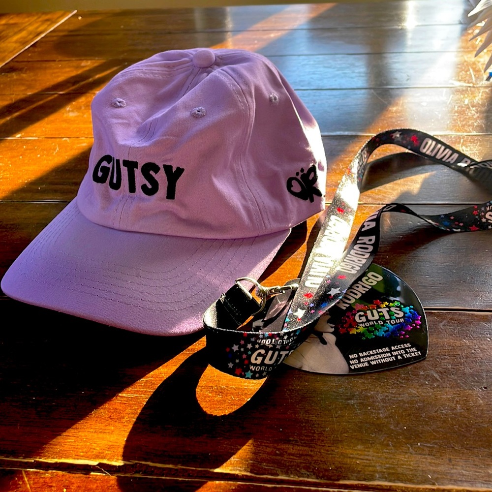 Olivia Rodrigo world tour hat and VIP lanyard